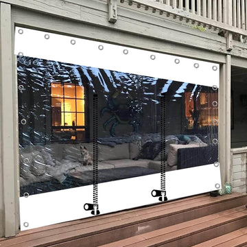 Clear Tarp Curtains With Zip Door, Waterproof Transparent Tarpaulin Side Panels for Outdoor Pergola Gazebo Porch, Pvc