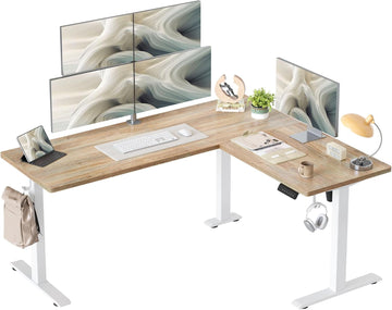 L Shaped Standing Desk Adjustable Height, Reversible Electric Corner Standing Desk, 63 x 55 inch Sit Stand Computer