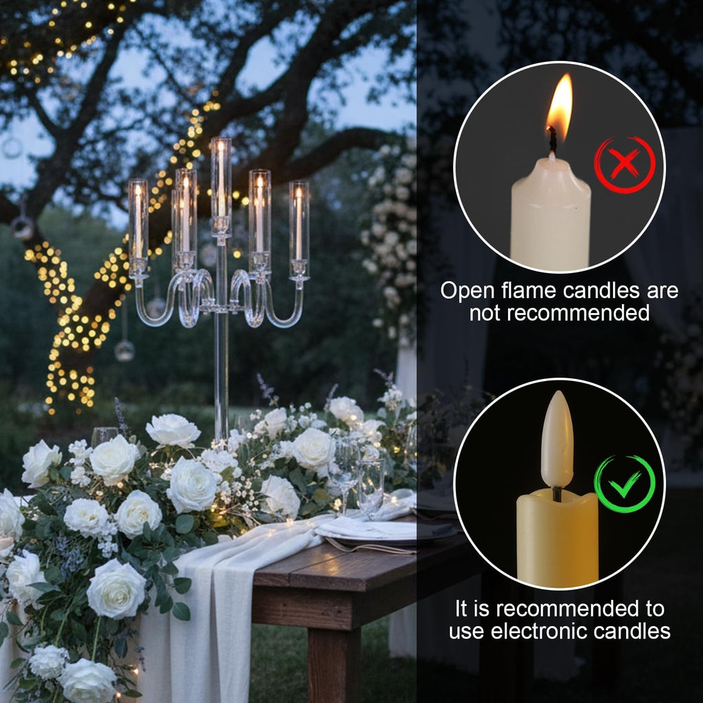 Acrylic Candelabra Centerpieces for Tables, 37.4in Tall 6 Arm Acrylic Candle Holder for Taper LED Candles, Clear