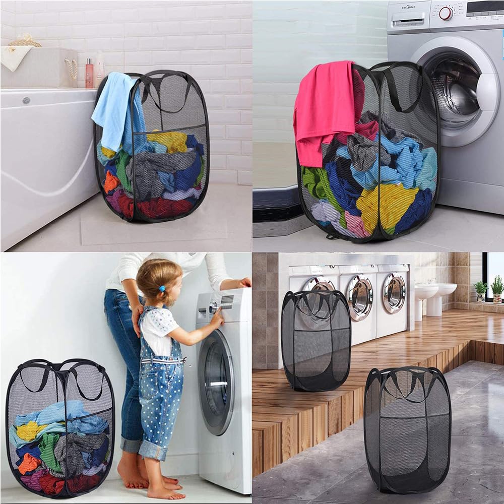 3 Pack Pop Up Laundry Hampers, Collapsible Mesh Laundry Baskets