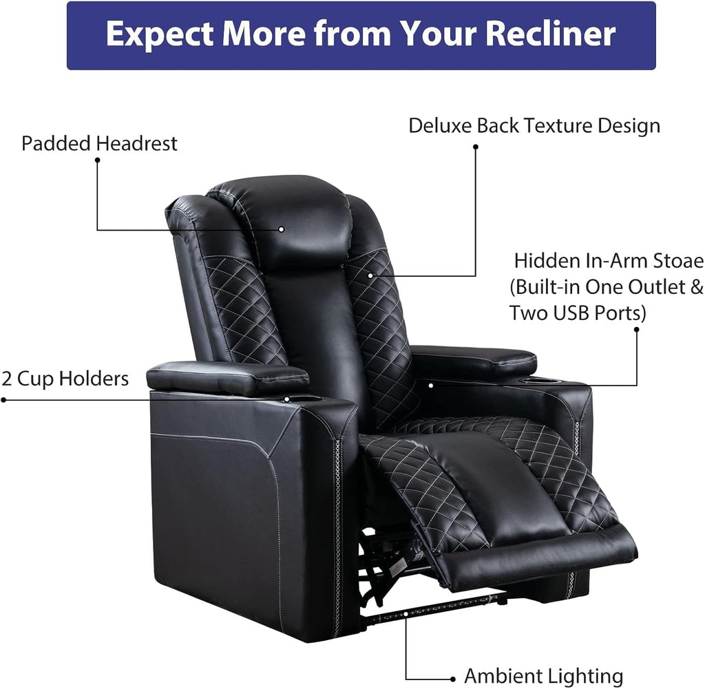 Electric Recliner Chairs Set of 3, Breathable Faux Leather Home Theater Seating Recliner with Ambient Lighting