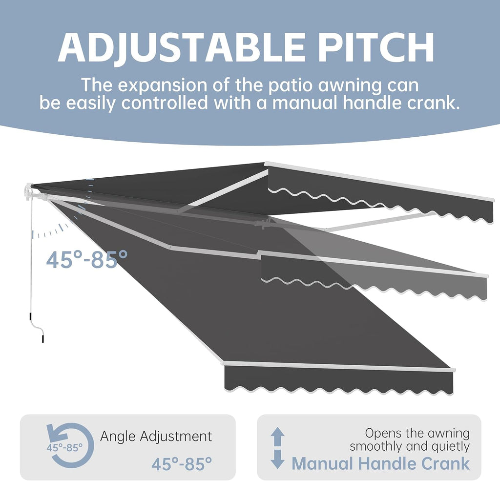 13' x 8' Retractable Awning Awning with Adjustable Tilt Angles, UV Protection Sun Shade with Rust-Resistant Aluminum