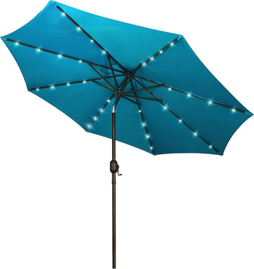 9 ft Solar Umbrella 32 LED Lighted Patio Umbrella Table Market Umbrella with Tilt and Crank Outdoor Umbrella Pool and -