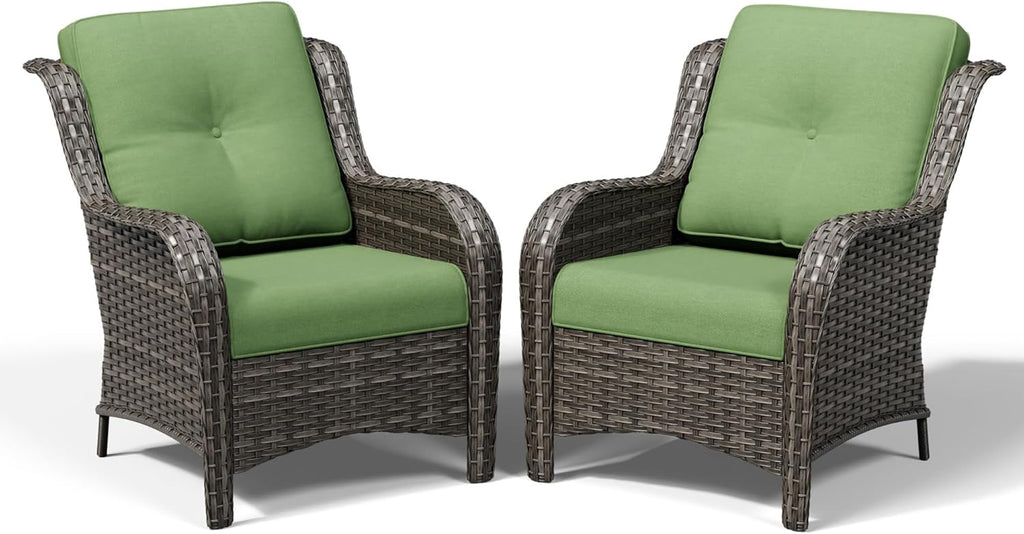 Patio Chairs Set of 2, Wicker Patio Furniture with High Back, Deep Seating, Wide Armrest, Thickened Cushions