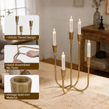 Cast Iron 5 Arm Candelabra Candle Holders, 16.2" Antique Brass Gold Candlestick Holders Centerpieces for Tables