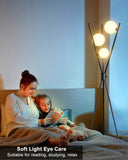 60IN Dimmable Black Tripod Floor Lamp Mid Century Standing Lamps with 3Pcs 3000K Bulbs Included Eye Care&Stable Base