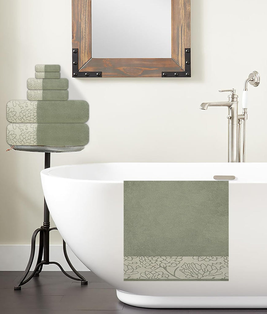6-Piece Jacquard Bath Towel Set - 100% Cotton 600 GSM Luxury Towels - Soft, Absorbent & Quick Dry - Bath Towels, Hand