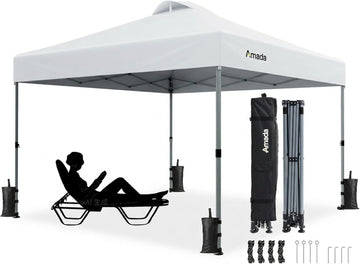 10x10 Pop Up Canopy Tent, 1-Button Push Easy-up Outdoor Canopy Beach Tent with 3-Height Adjustable Sun Shade