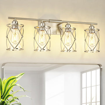 4-Light Brushed Nickel Bathroom Light Fixtures, 29 Inch Modern Bathroom Vanity Lighting Fixtures Over Mirror with