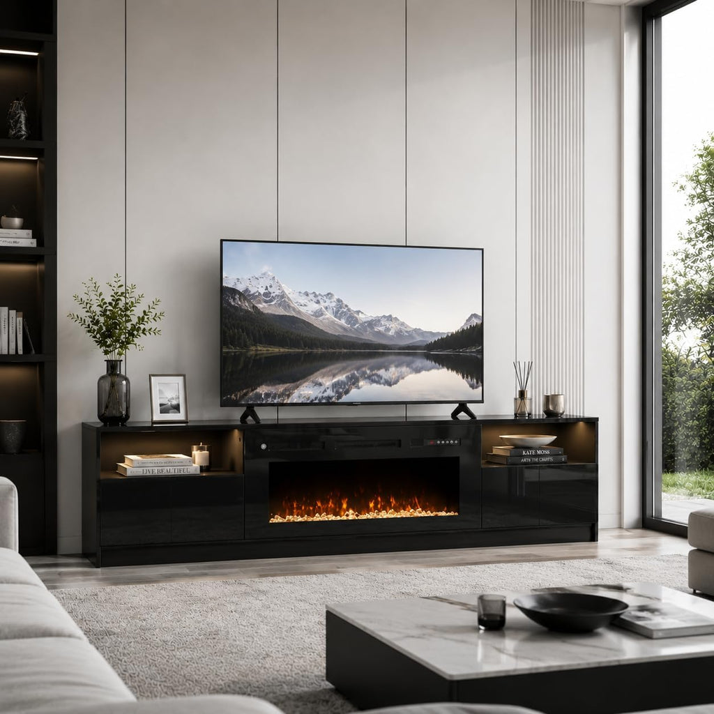 70" Fireplace TV Stand for TVs Up to 80",Entertainment Center with 36" Electric Fireplace and 12 Colors LED