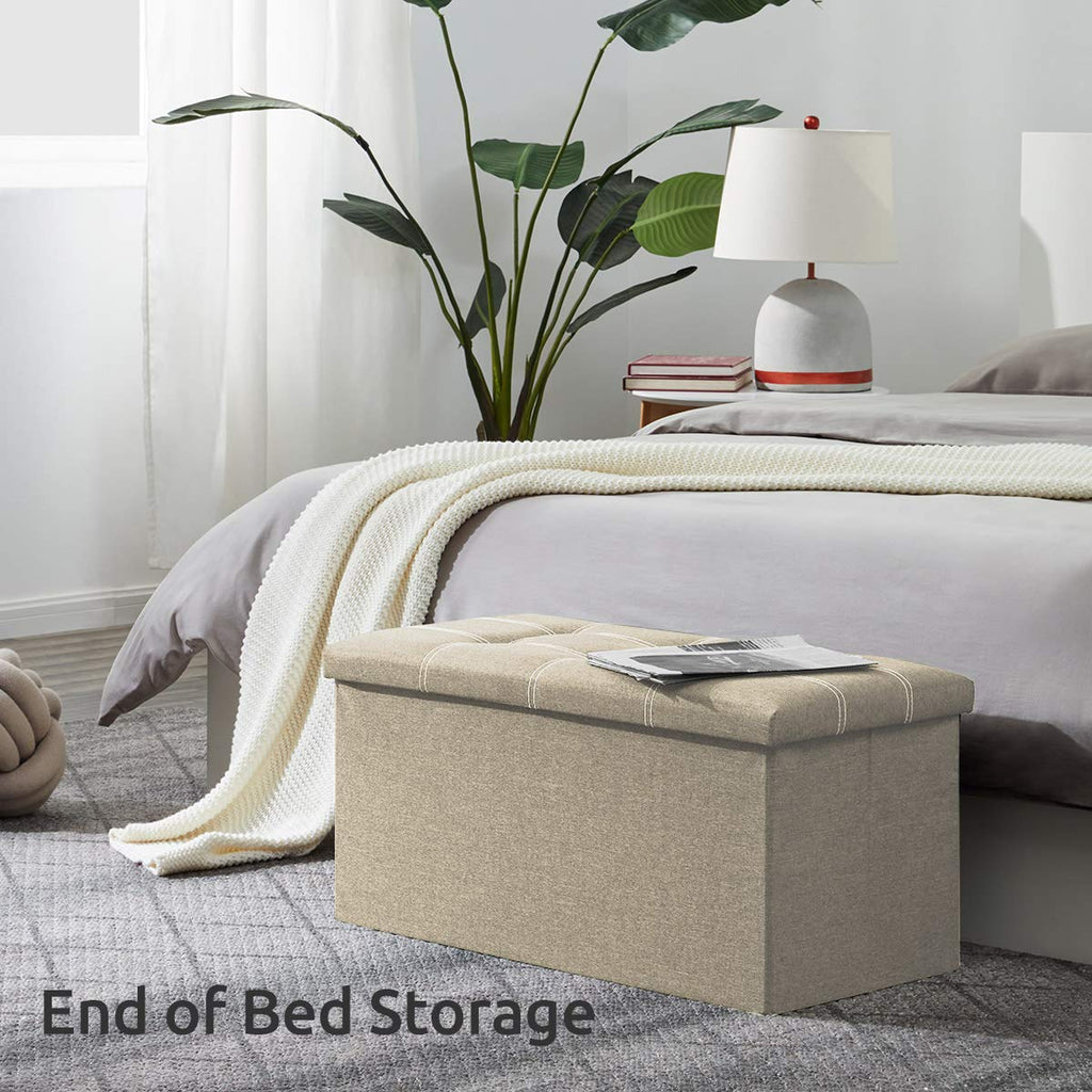 Ottoman with Storage, 30" Storage Ottoman Bench, Linen Beige