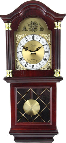 Bedford Clock Collection Antique Mahogany Cherry Oak Chiming Wall Clock with Roman Numerals, 26" L