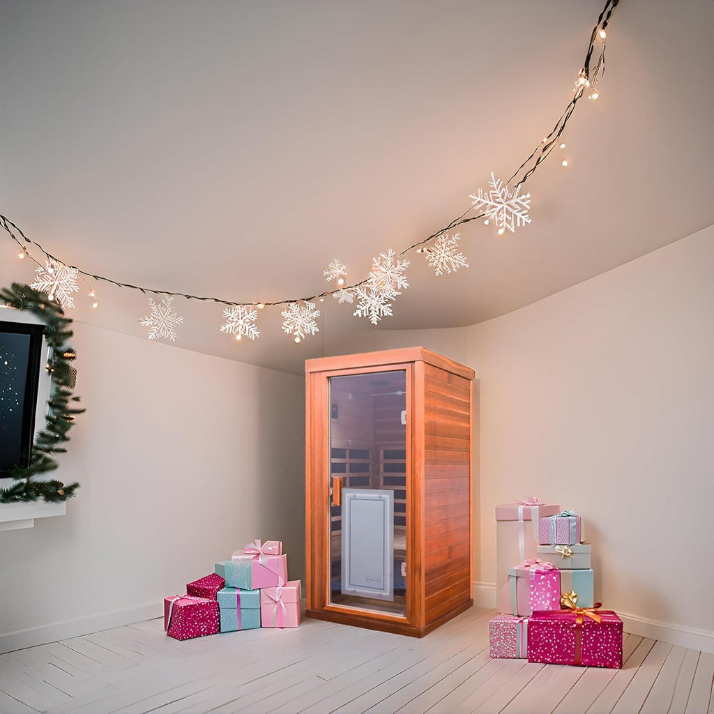 Red Cedar Infrared Sauna 1 Person Low EMF Far Infrared Saunas for Home, 1350 watt Indoor Personal Sauna Room with 2 Bluetooth Speakers, 1 LED Reading Lamp