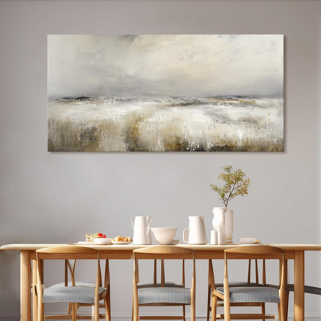 Large Neutral Abstract Canvas Wall Art Modern Landscape Painting Prints Beige Grey Artwork Minimalist Panoramic