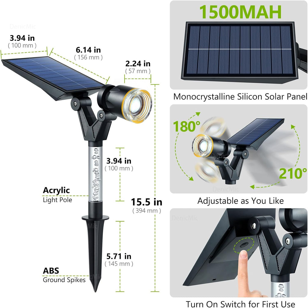 Solar Spot Lights Outdoor Waterproof 3000K Lens LED Spotlights | Adjustable Angel Long Range Solar Lights Outdoor for