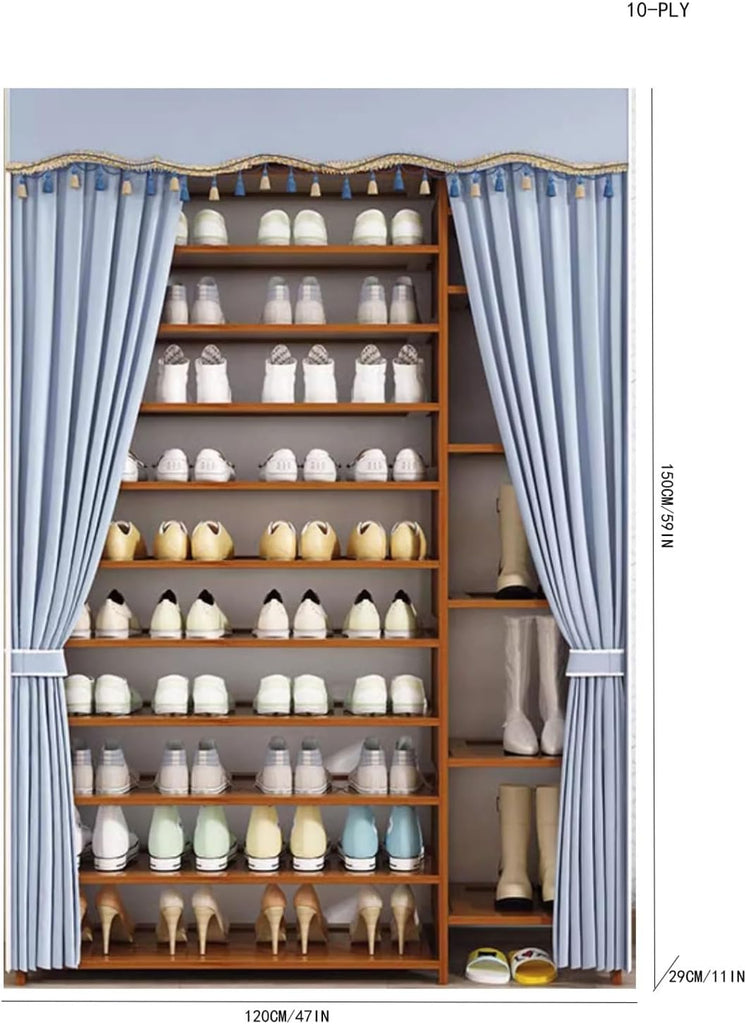 Slim Shoe Organizer, Solid Wood Shelf, Multilayer, Oxford Cloth Cover, Dustproof, Shoe Cabinet, Domestic Door