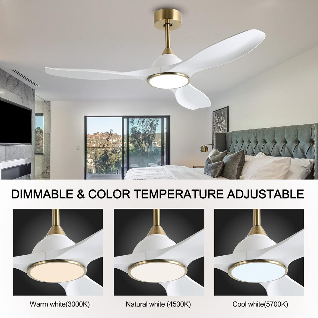 52 Inch 6 Speed High CFM Quiet DC Motor Modern Ceiling Fan with Lights Remote Control