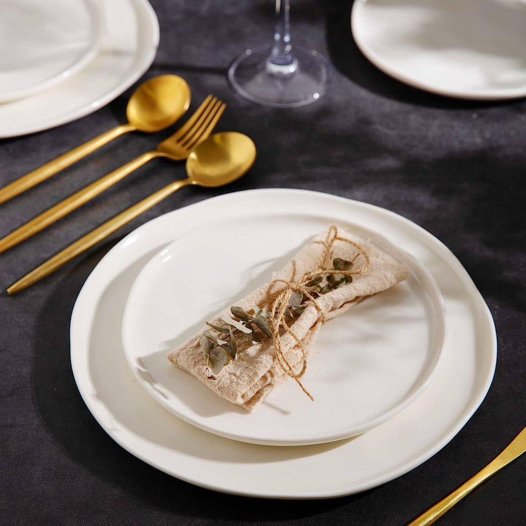Ceramic Dinnerware Sets for 8,Porcelain Plates and Bowls Sets with Wavy Edge