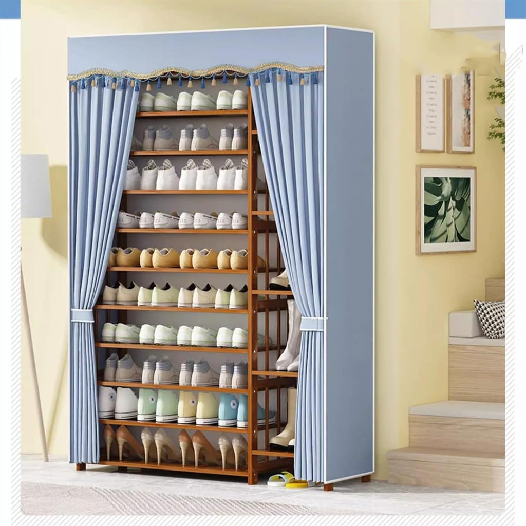 Slim Shoe Organizer, Solid Wood Shelf, Multilayer, Oxford Cloth Cover, Dustproof, Shoe Cabinet, Domestic Door
