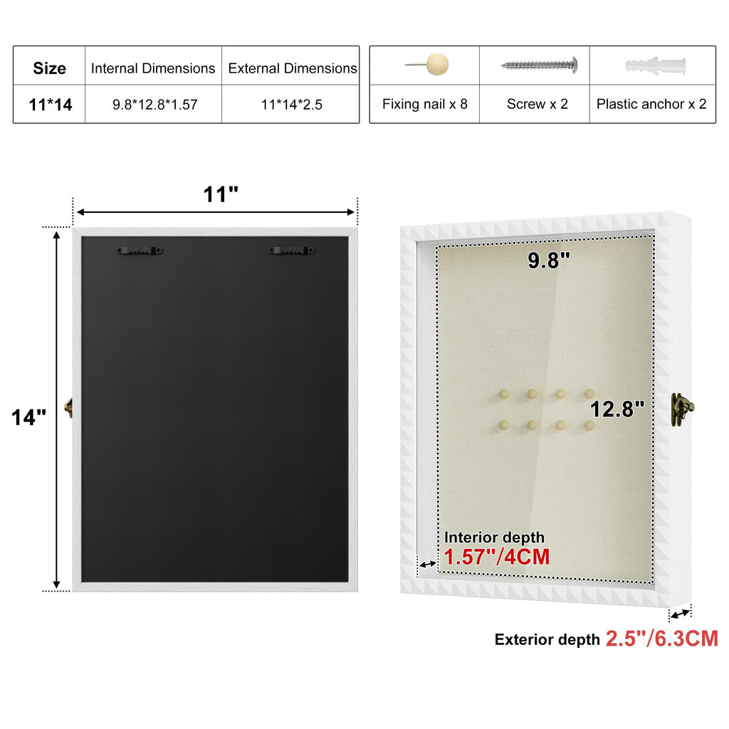 Shadow Box Frame 11x14 Deep Diamond Shape Display Cases Wood White