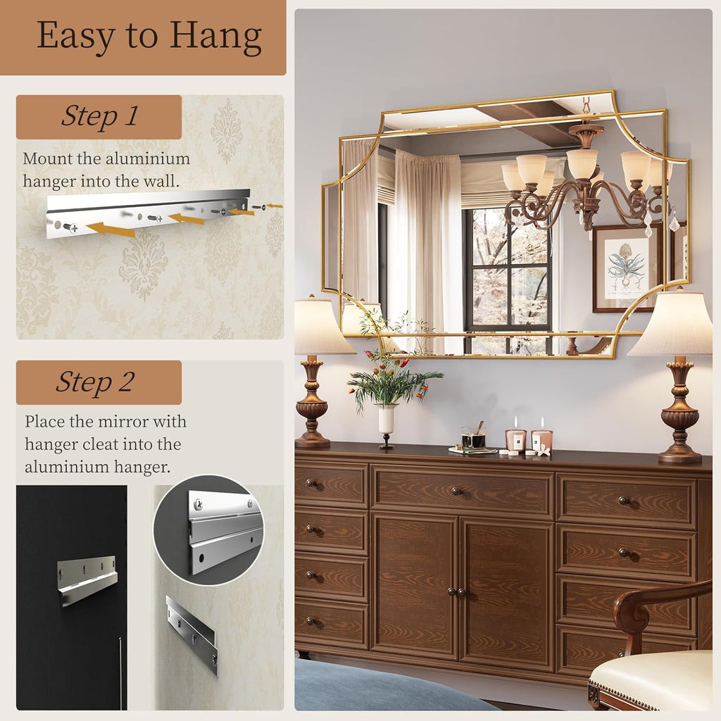 32"x48" Large Gold Mirror for Wall, Modern Decorative Mirror Rectangle Wall Vanity Mirror Bevelled Full Length Living