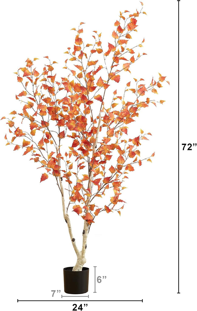 6 ft Artificial Autumn Birch Tree Lifelike Fall Room Decor