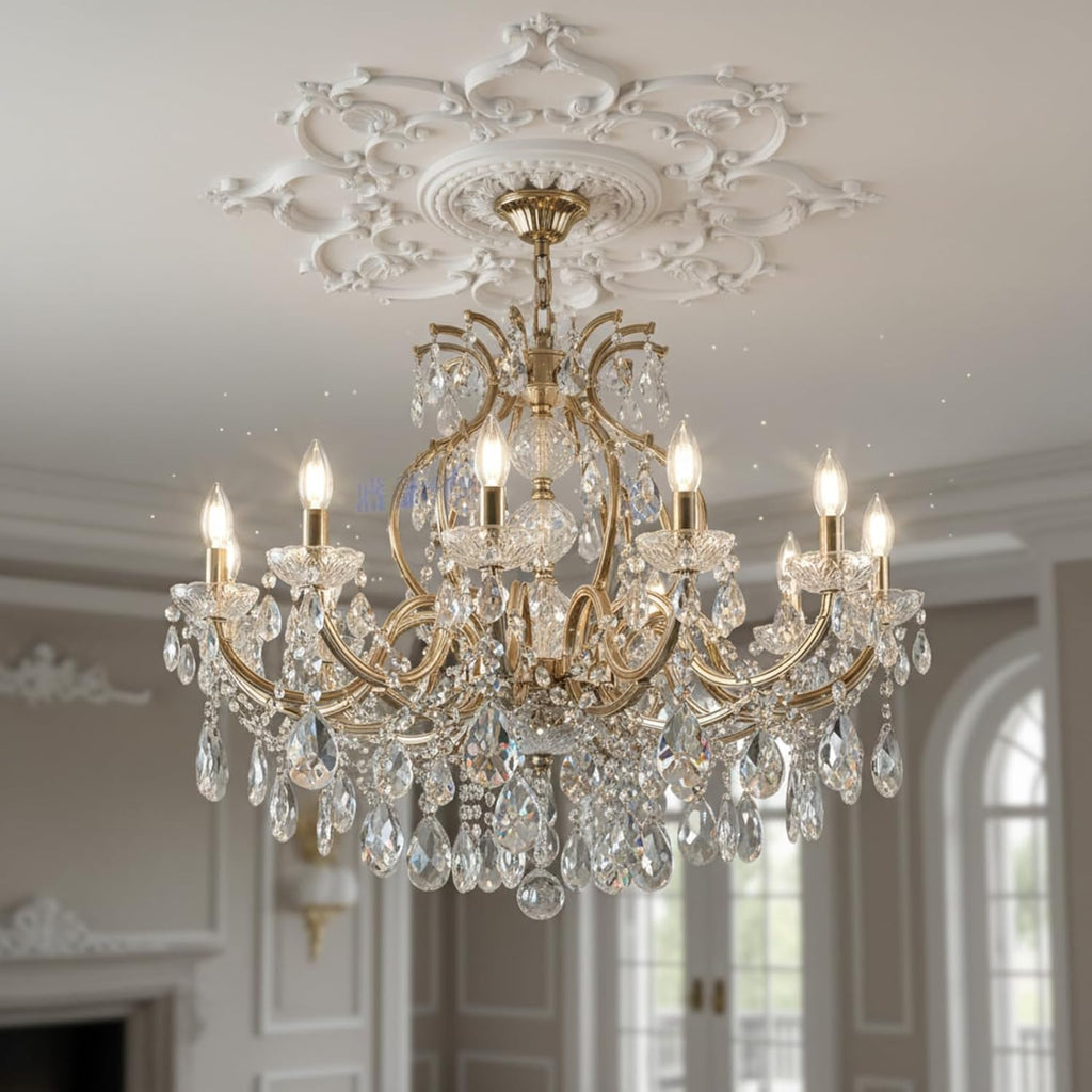 38.6'' Large PU Ceiling Medallion Combination Decorative 2.36'' ID French Style Chandelier Base Ceiling Medallion for Light Fixtures Victorian Rosette Light Covers for Chandeliers(Lively)