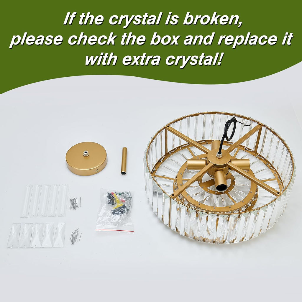 4 Lights Modern Crystal Chandelier Gold Round Semi Flush Mount Ceiling Light Fixture Farmhouse Chandelier for Dining