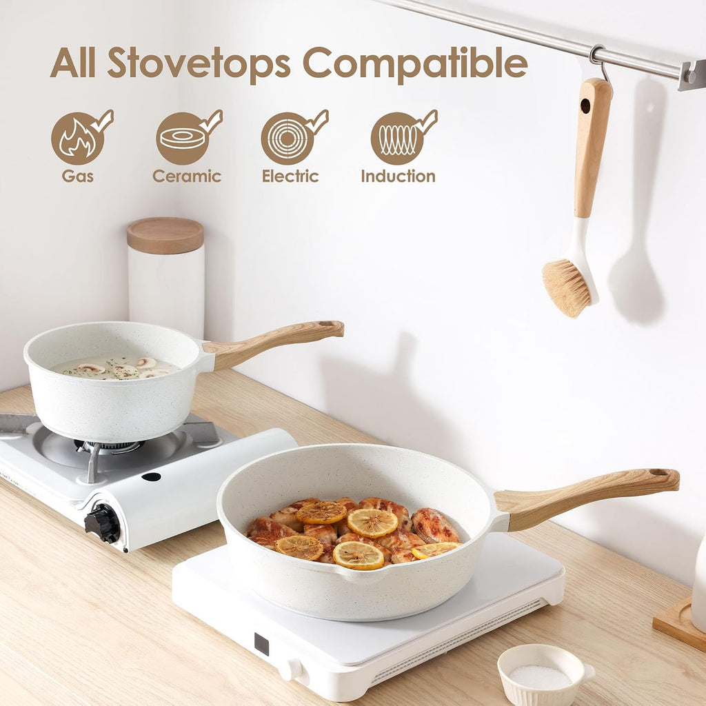 16Pcs Ceramic Cookware Set Non toxic, Pots and Pans Set Non Stick | Induction Compatible, Even Heating, Durable, Easy