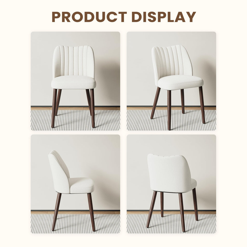 Upholstered Dining Chairs Set of 4, Modern Fabric Dining Chairs with Curved Backrest & Solid Rubber Wood Legs, Padded