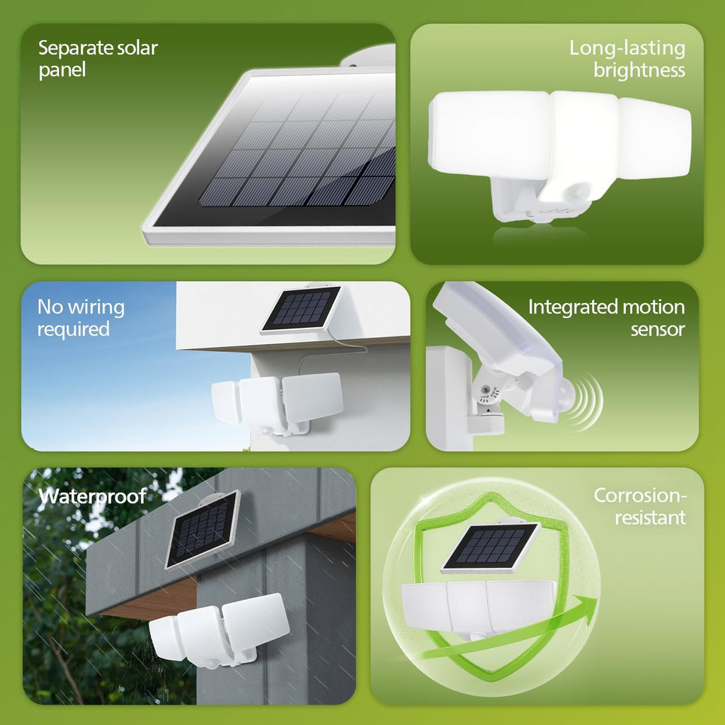 3600LM Solar Security Lights, 5000K Waterproof Dimmable LED Motion Sensor Outdoor Lights, 3 Adjustable Heads w/16ft