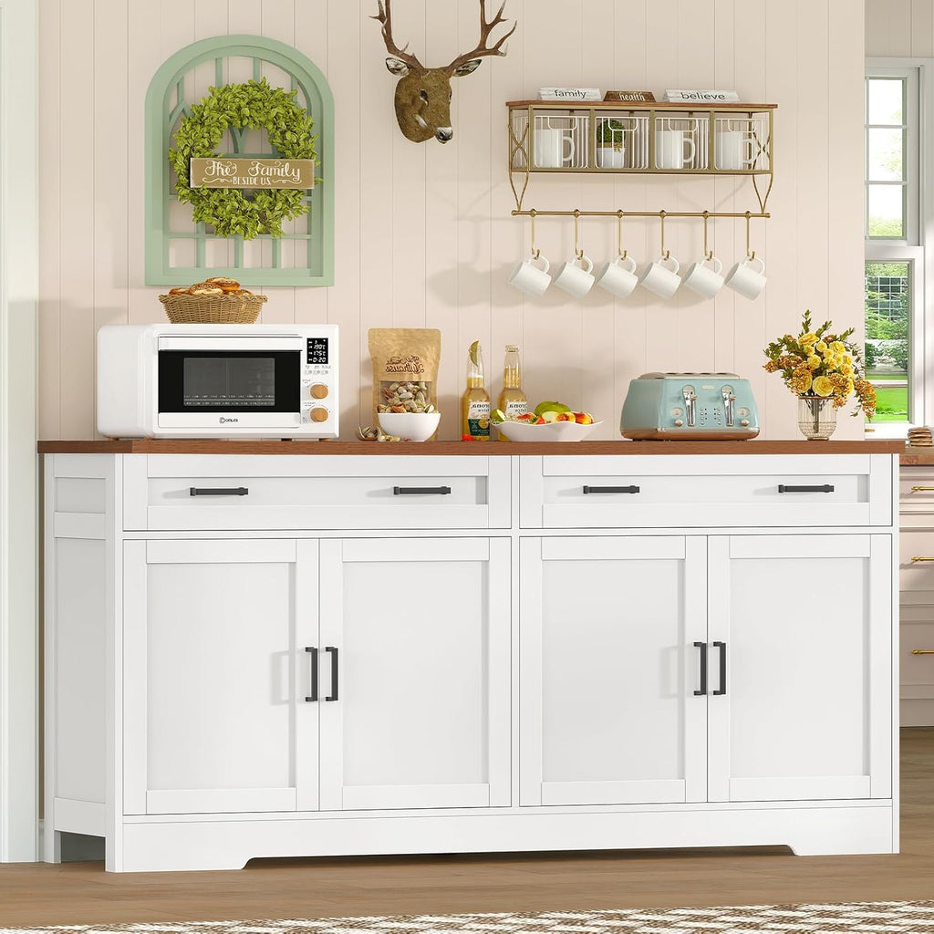 63" Buffet Cabinet with Storage, Large Sideboard Buffet Cabinet with 2 Adjustable Shelves and 4 Doors