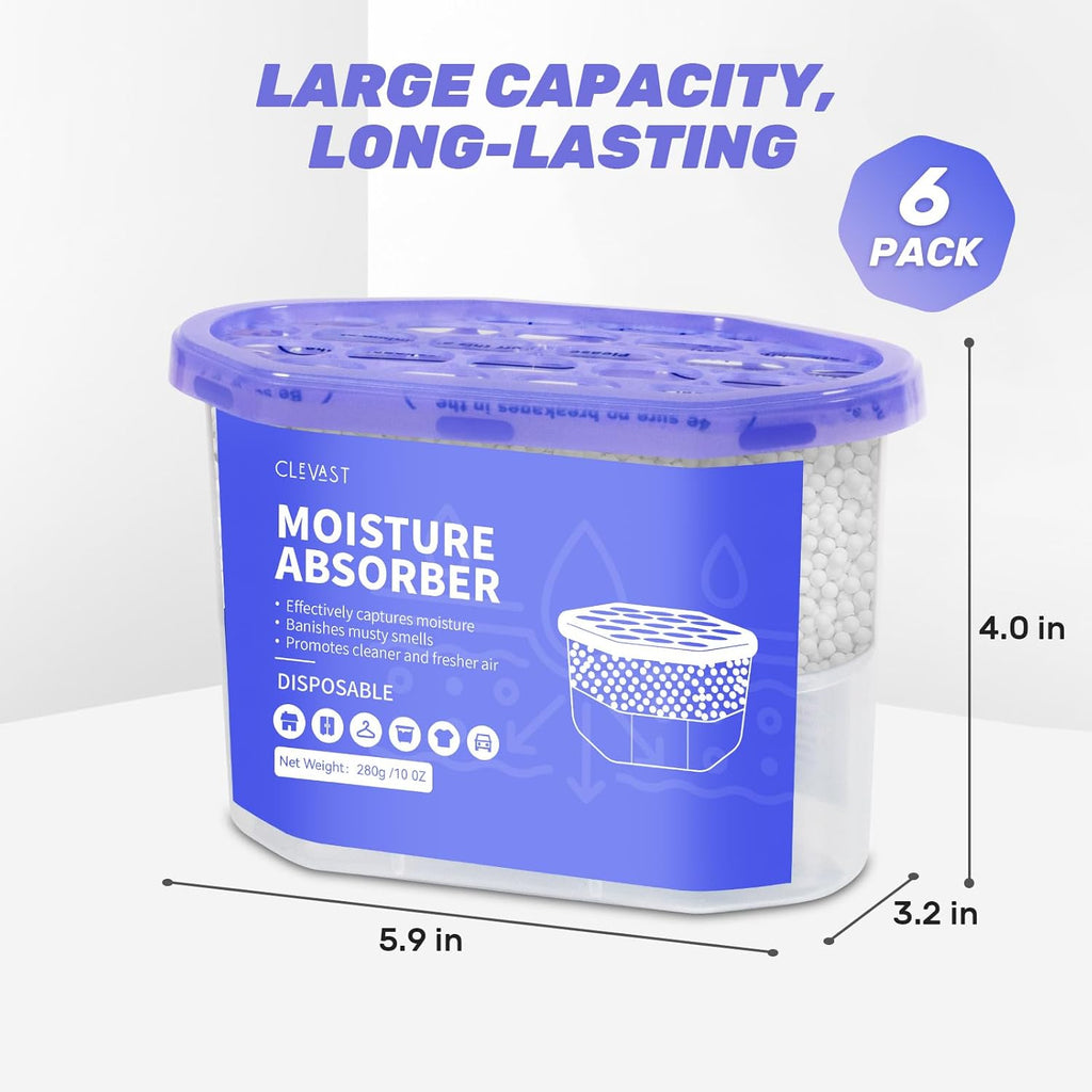Moisture Absorber Boxes 6 Pack, 10 Oz Dehumidifier for Closet & Bathroom, Humidity Absorber for Wardrobe, Bedroom