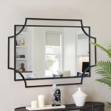 Black Wall Mirror , 36''X24'' Black Bathroom Mirror with Metal Frame, Antique Decorative Mirror Decor