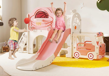 9 in 1 Bus-Themed Toddler Playground, Slide for Toddlers 1-3