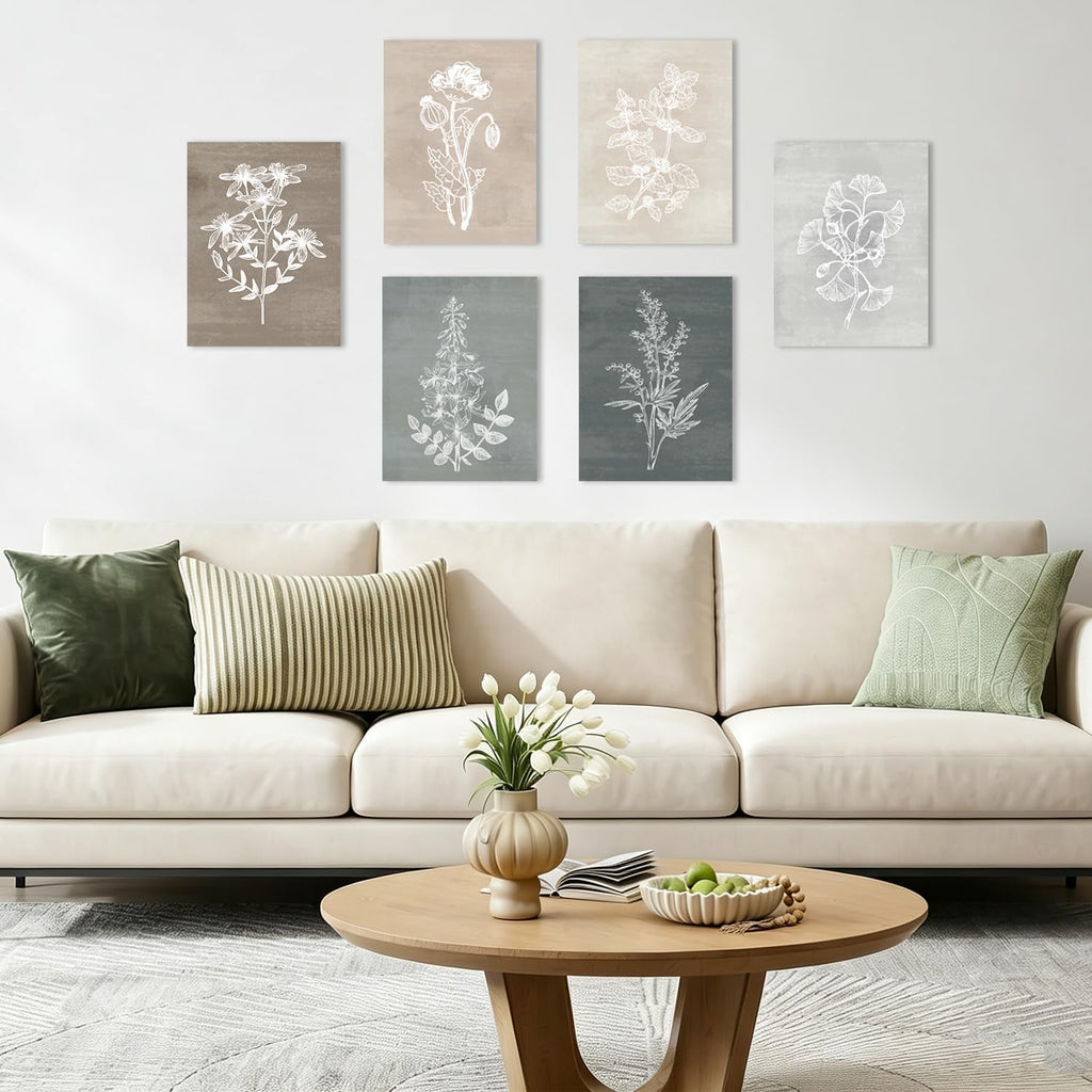 Neutral Botanical Plant Canvas 6 Pieces Wall Art Rustic Wall Decor Farmhouse Wall Paintings Botanical Prints Simple
