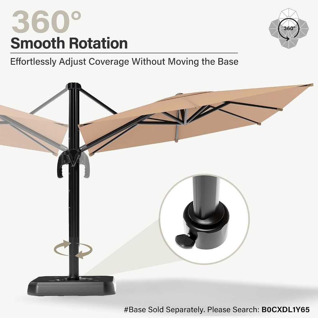 10FT Cantilever Patio Umbrella, 360° Rotating Offset Umbrella with Aluminum Frame, Large Square Sunshade Pool, Deck