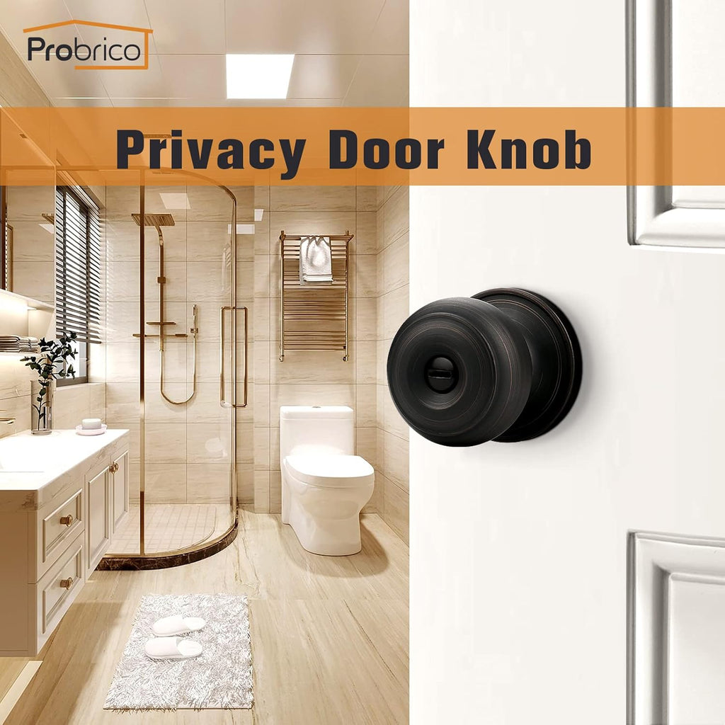 Privacy Door Knob Door Handles, Interior Door Knobs Bathroom, Oil Rubbed Bronze, 6 Pack
