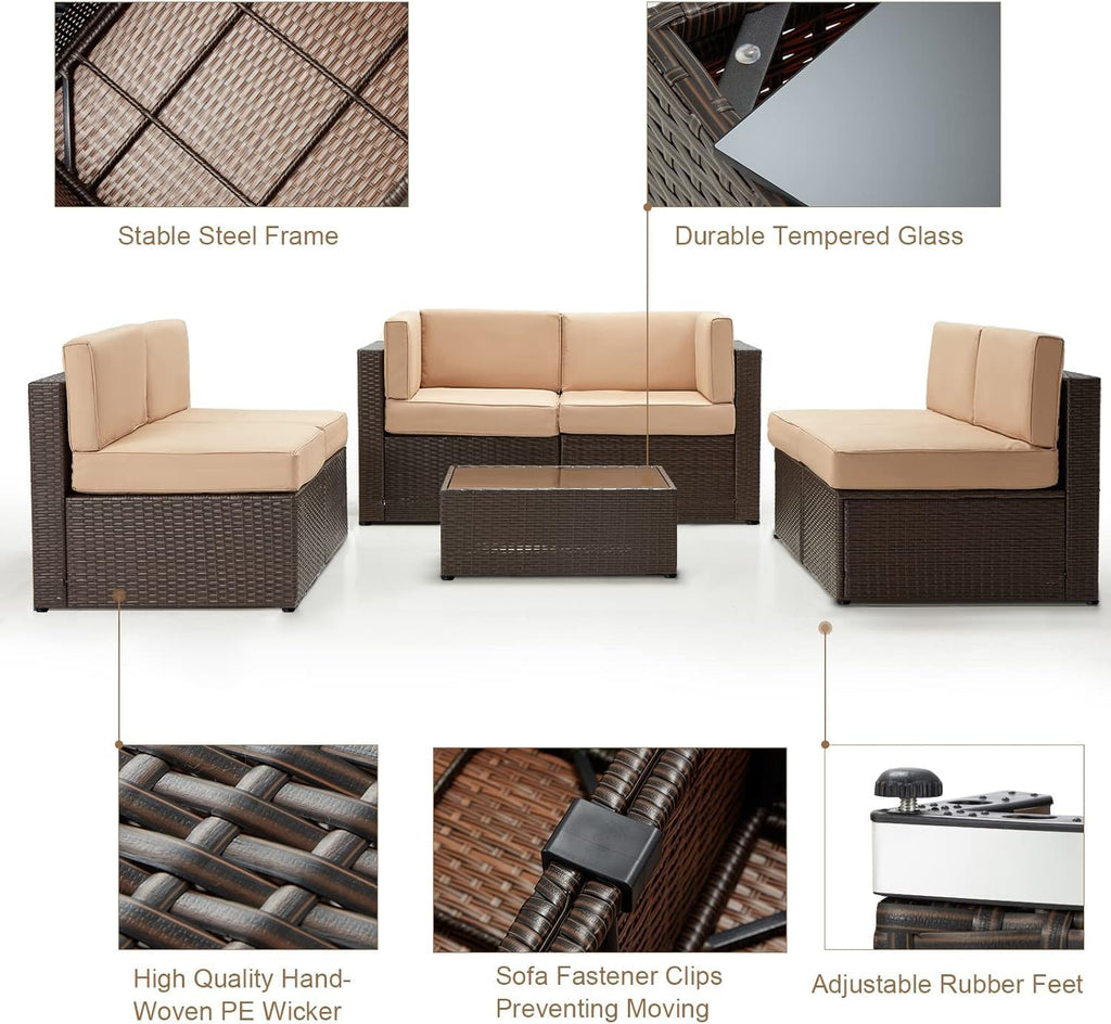 7 Piece Outdoor Patio Furniture Set, PE Rattan Wicker Sofa Set, Outdoor Sectional Furniture Chair Set with Cushions