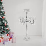 5 Arm Crystal Candelabra Centerpieces, Silver Tall Floor Crystal Candelabra w/Flower Vase for Centerpieces 20.4 *