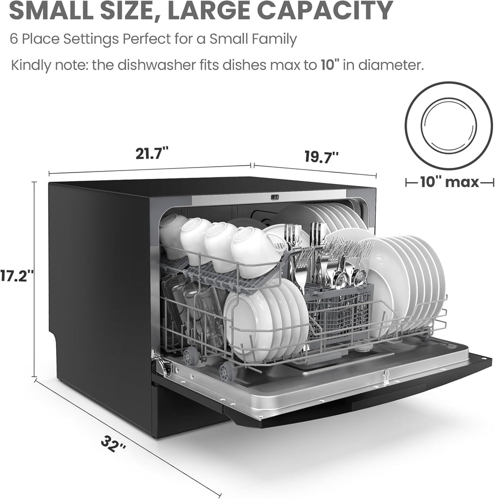 Countertop Dishwasher, Portable Dishwasher, 6 Place Settings & 8 Washing Programs, Speed, Baby-Care, ECO& Glass