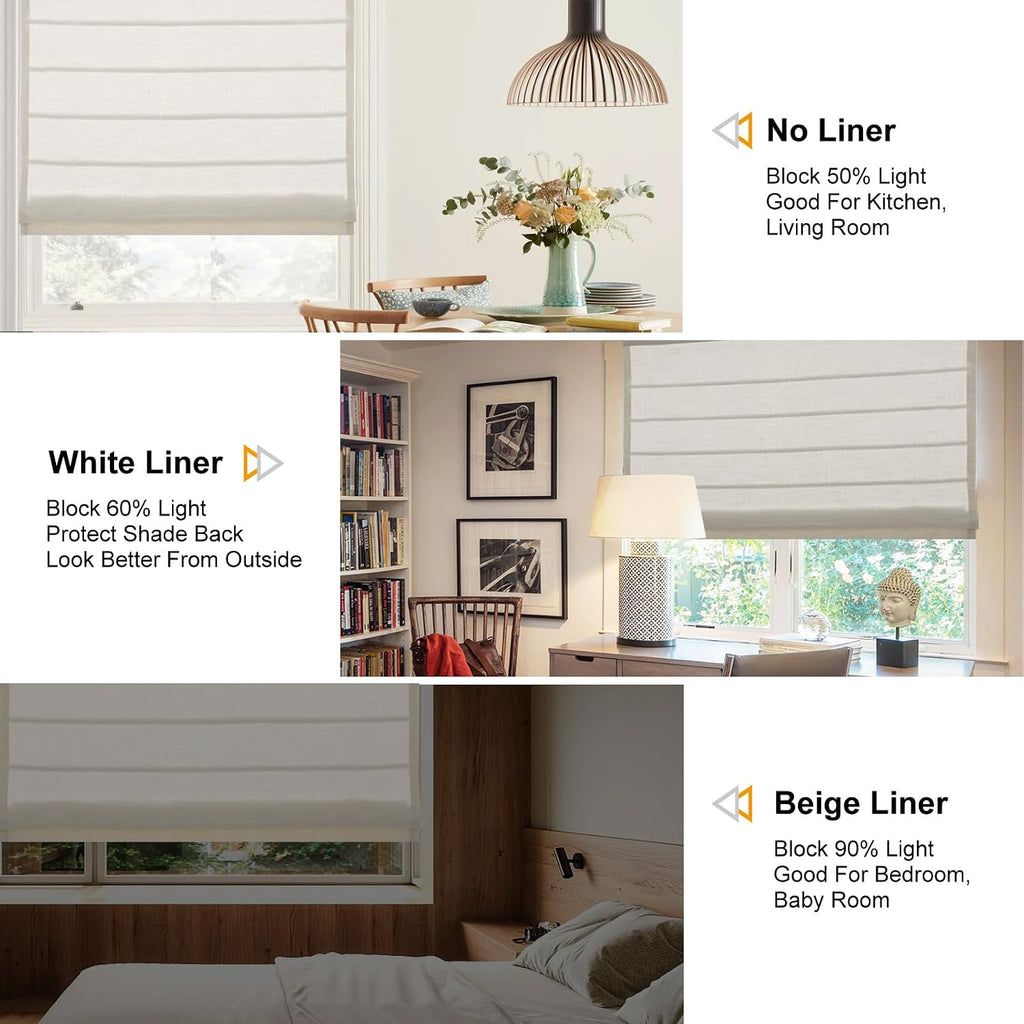 Cordless Linen Roman Shades, Natural Custom Fabric Room Darkening Roman Window Shades Blinds for Doors, French Doors