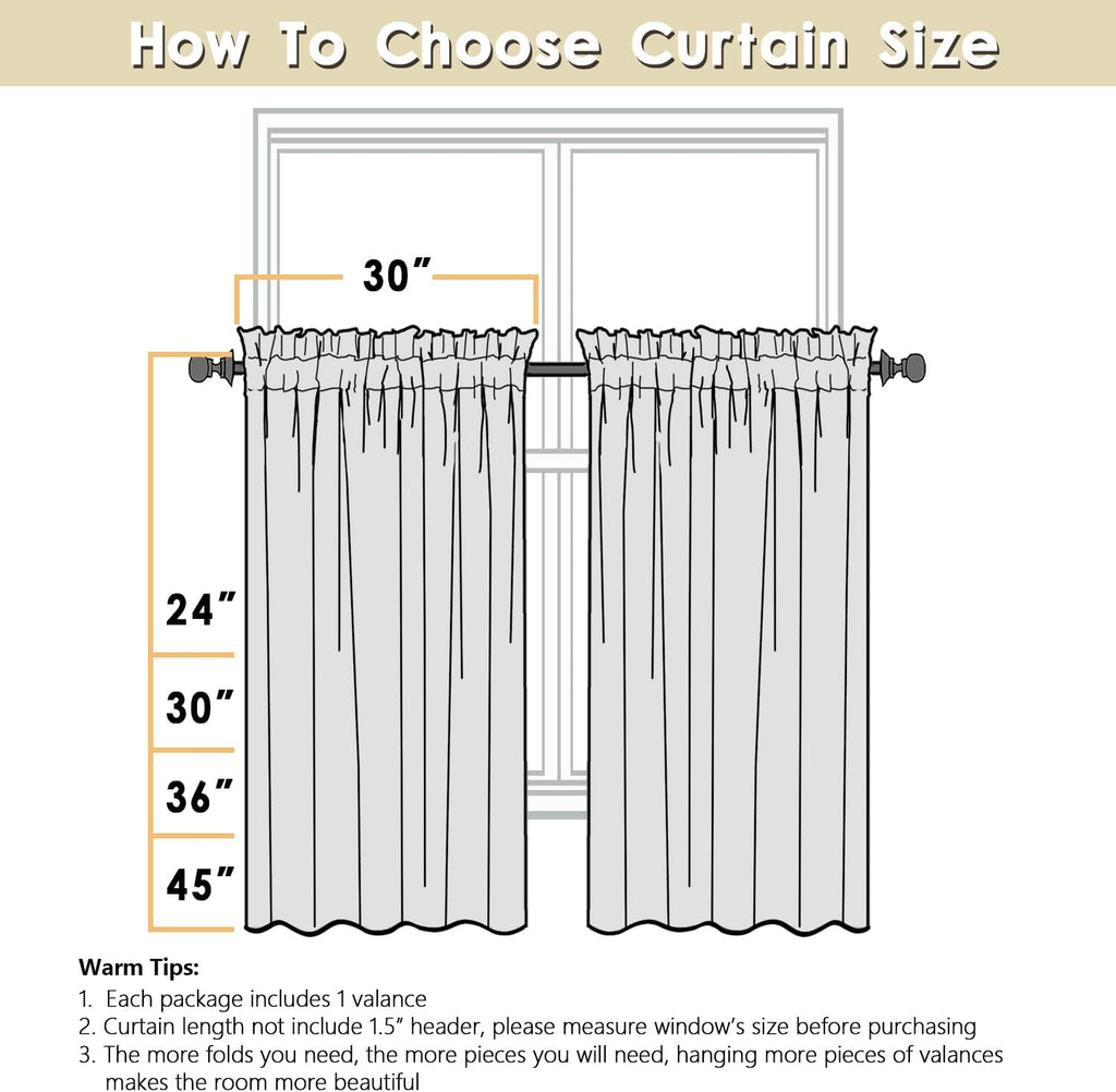2 Panels Kitchen Curtains, Faux Linen Textured Small Cafe Window Curtain Over Sink, Light Filtering