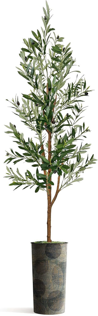 Tree in Contemporary Planter, Fake Olive Silk Tree for Indoor and Outdoor Home Decoration - 68" Overall Tall (Plant