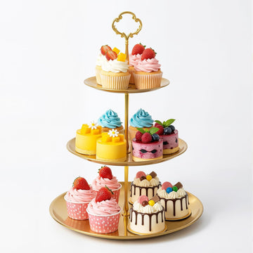 Gold cupcake stand, 3-Tier Stainless Steel, Detachable, 4 Foot Pads - Set of 3