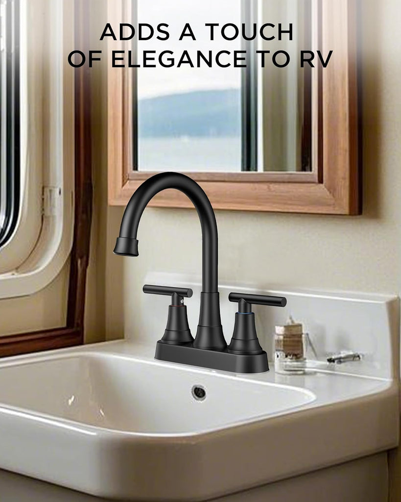 Matte Black Bathroom Faucets, 4 Inch Centerset Bathroom Sink Faucet 2 or 3 Hole with Pop up Drain and cUPC Hose
