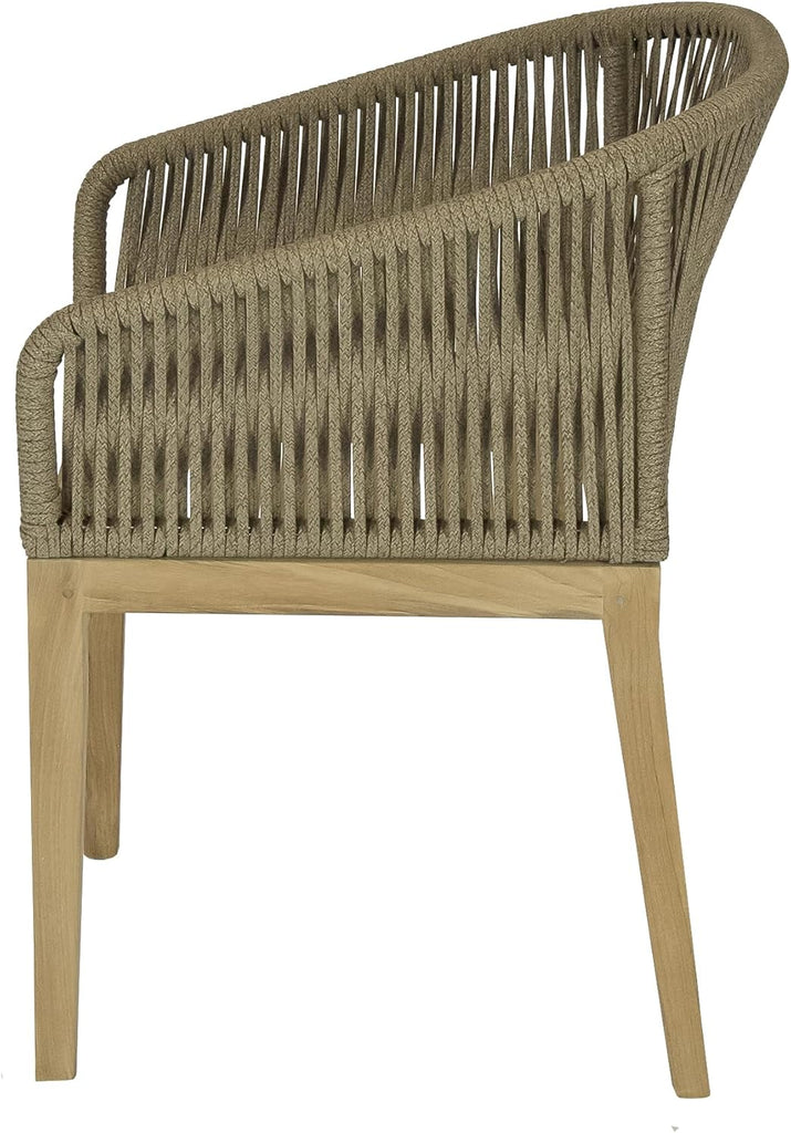 Malibu Dining Chair with Arms, Rope-Wrapped Outdoor Teak Chairs, Scandinavian Style Patio Chairs, Residential and