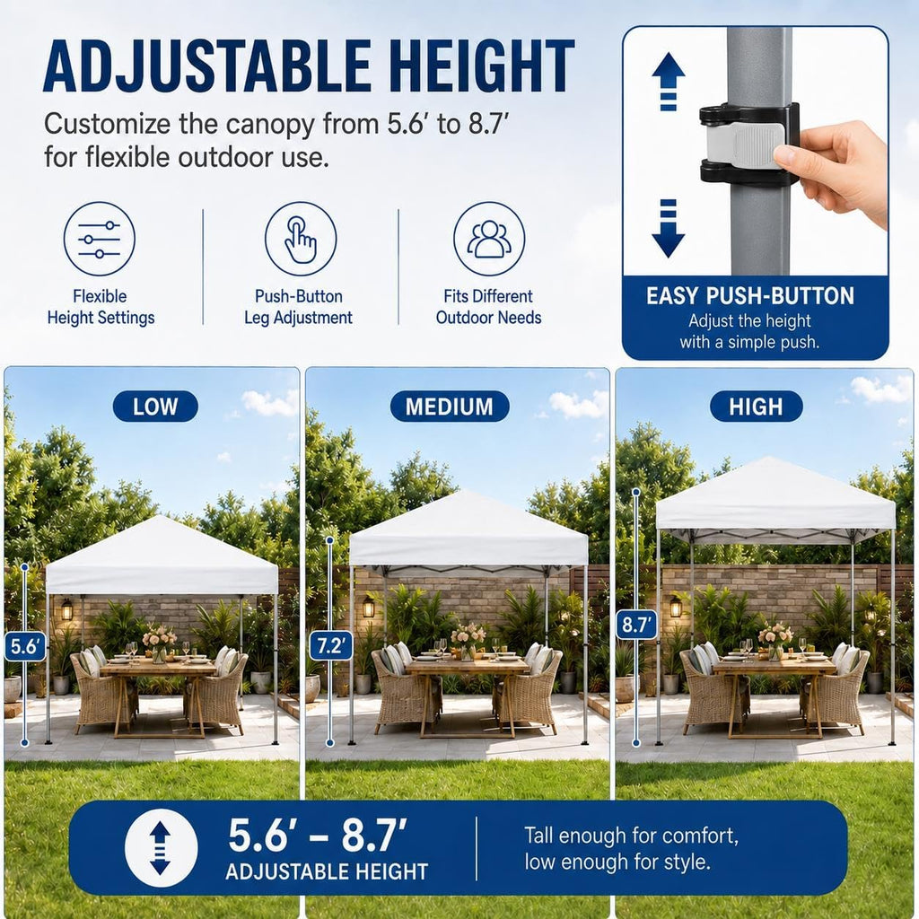 10x10 Pop Up Canopy Tent 1-Button One Person Quick Setup