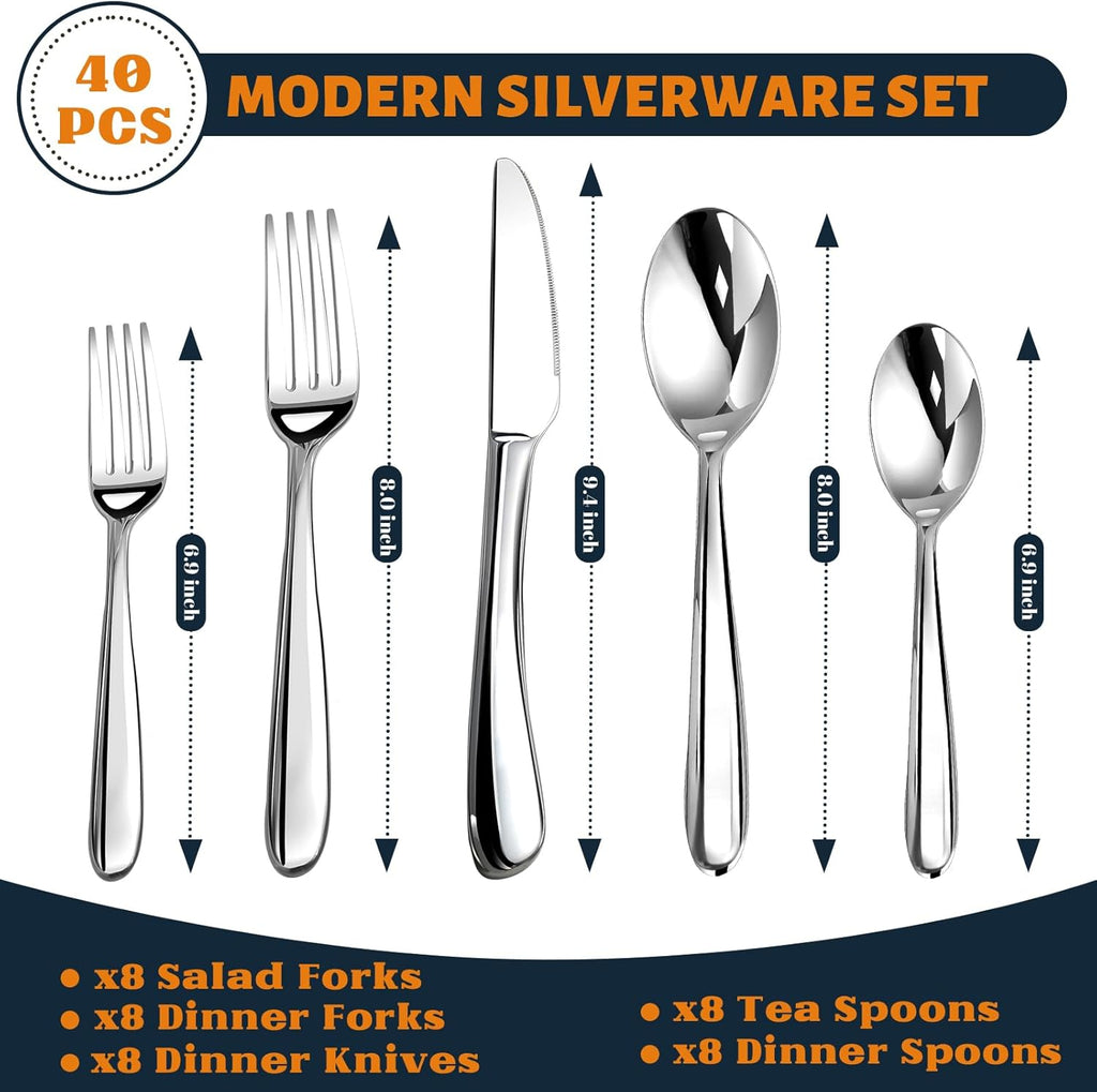 Silverware Set for 8, Heavy Duty Stainless Steel Cutlery Set Flatware Set,40-Piece Premium Silverware