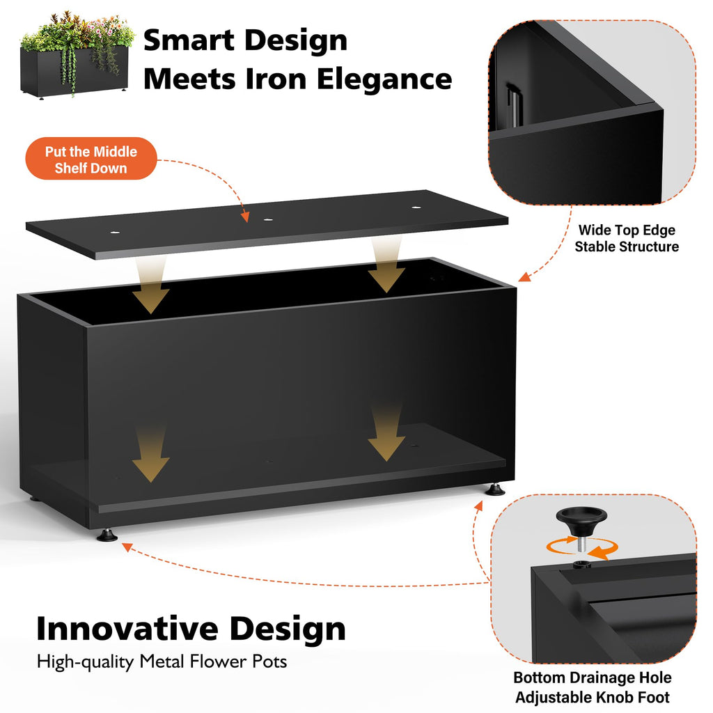 Metal Planter Box Outdoor Rectangular Steel Planter, Easy Assemble 38inBlack
